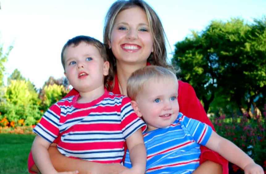 Susan Cox Powell with her two kids. children, son